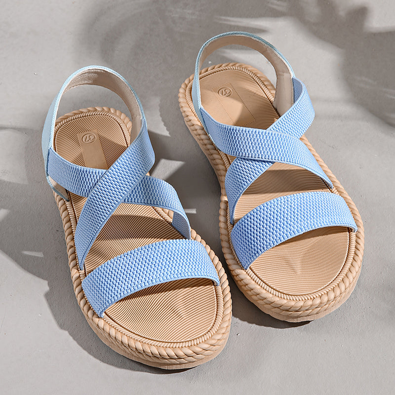 Marcella Dunvere | Crossover Strap Flat Sandals in Beige