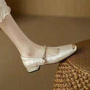 Celestine Ashvale | Green Pearl Strap Mary Jane Low Block Heel