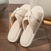 Loretta Wainscroft | Corduroy Bow Slide Slippers in Cream