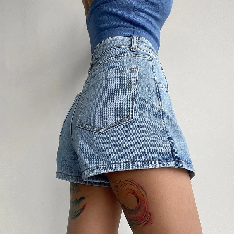 Rosalie Dunsworth | Blue Denim Crossover Skort Mini Skirt