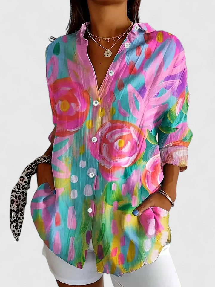 Celestine Beauvard | Colorful Floral Print Long Sleeve Blouse