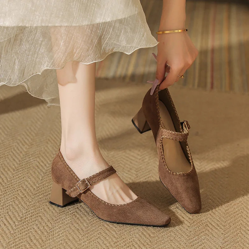 Cordelia Vanthorpe | Suede Mary Jane Block Heel in Brown