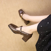 Colette Ravensdale | Brown Square Toe Mary Jane Block Heel