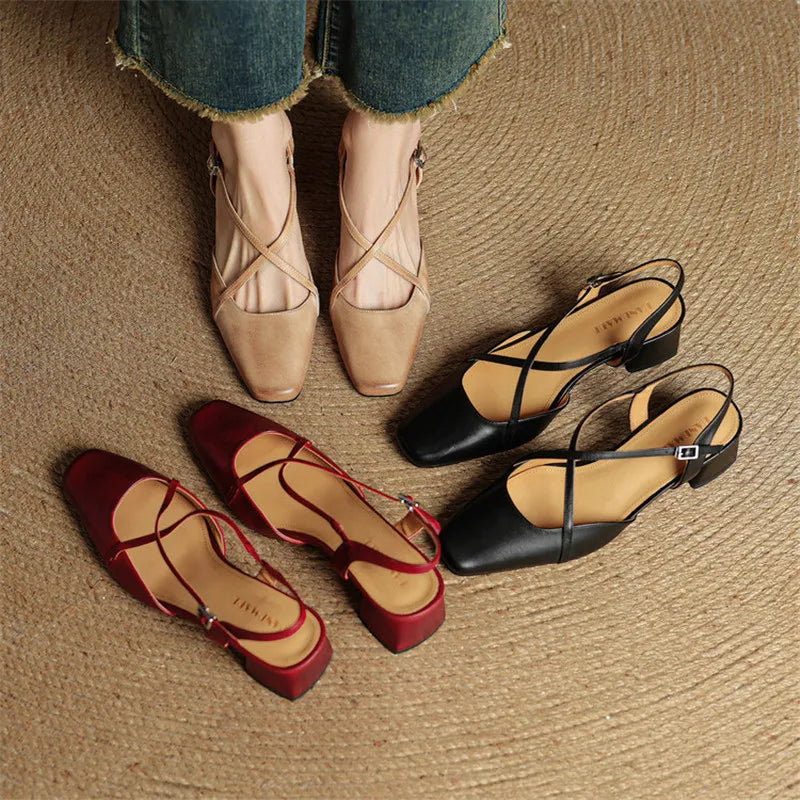 Seraphine Bellecourt | Red Leather Block Heel Slingback Sandals