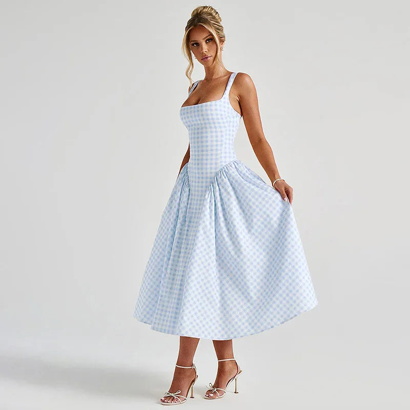 Estelle Vanbrough | Yellow Gingham Midi A-Line Sundress