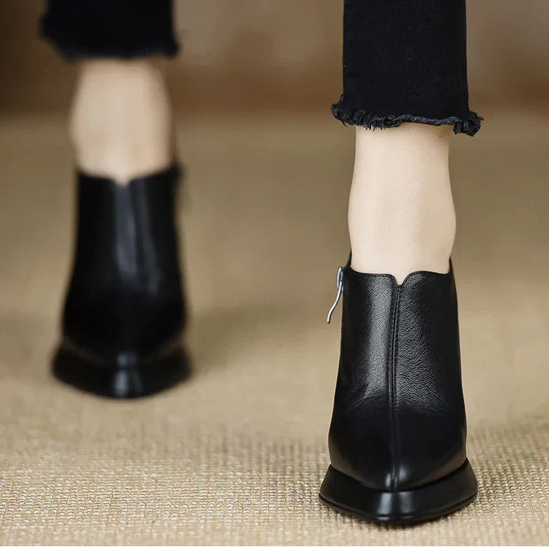 Auriane Blackmoor | Women's Platform Block Heel Pump with Side Zipper in Brown