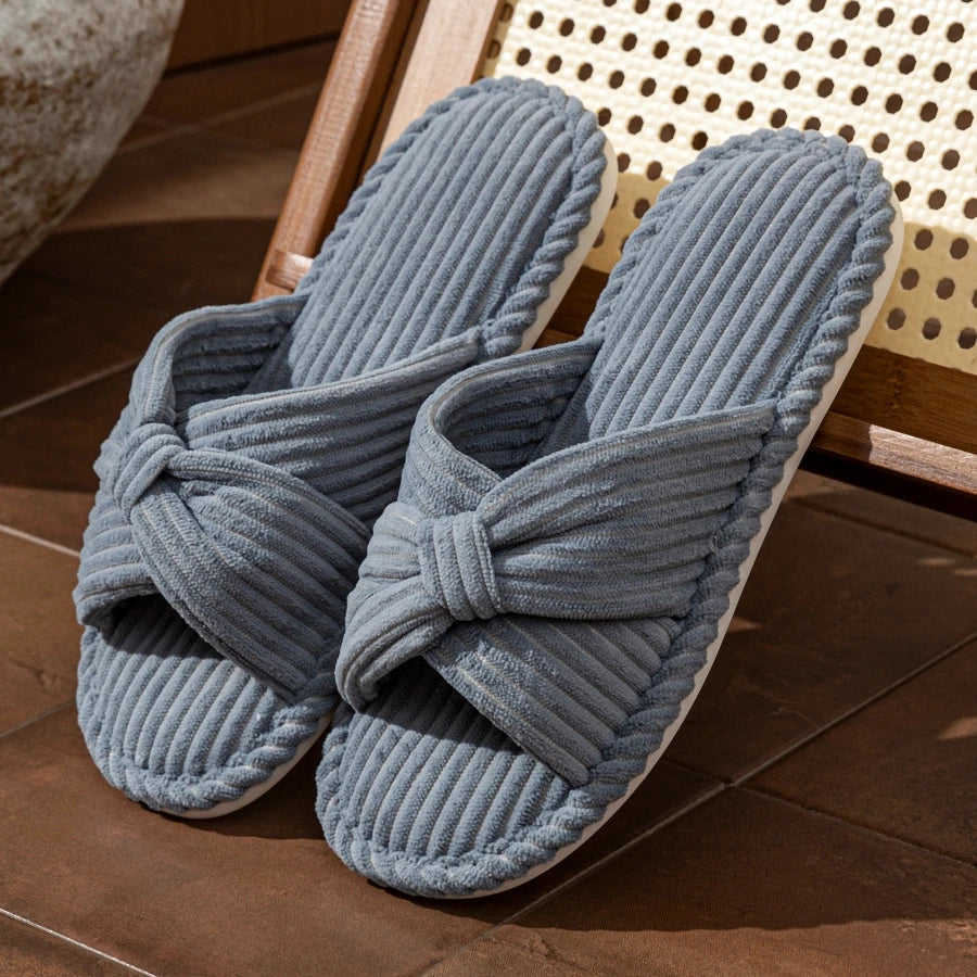 Loretta Wainscroft | Corduroy Bow Slide Slippers in Cream