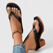 Mirella Fontvaine | Black Block Heel Thong Platform Sandals