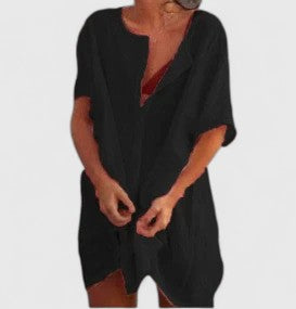 Celinda Marchbourne | White Linen Tunic Dress Short Sleeve