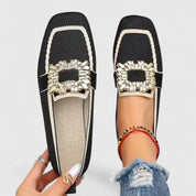 Celestine Hartbourne | Navy Knit Orthopedic Loafers with Jewel Buckle