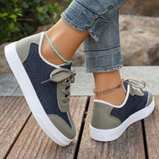 Geneviève Caldore | Blue Denim & Leather Lace-Up Sneakers
