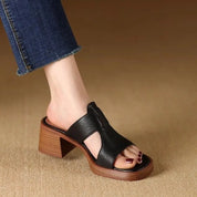 Raffaella Boncourt | Black Leather Block Heel Sandals