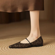 Odette Fairmont | Grey Leopard Pointed-Toe Leather Flats