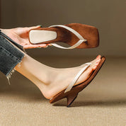 Genevra Holsworth | Brown Suede Thong Heel Sandals
