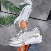 Elara Vanthorpe | Silver Metallic Platform Sneakers with Side Zipper