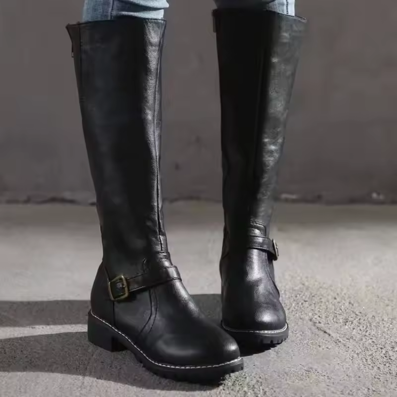 Vivienne Blackwell | Women's Black Knee-High Buckle Boots