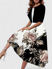 Elara Whitbourne | Floral Midi Dress with A-Line Skirt