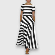 Théodeline Vaurcourt | Navy Blue & White Striped Maxi Dress