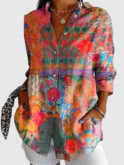 Celestine Beauvard | Colorful Floral Print Long Sleeve Blouse