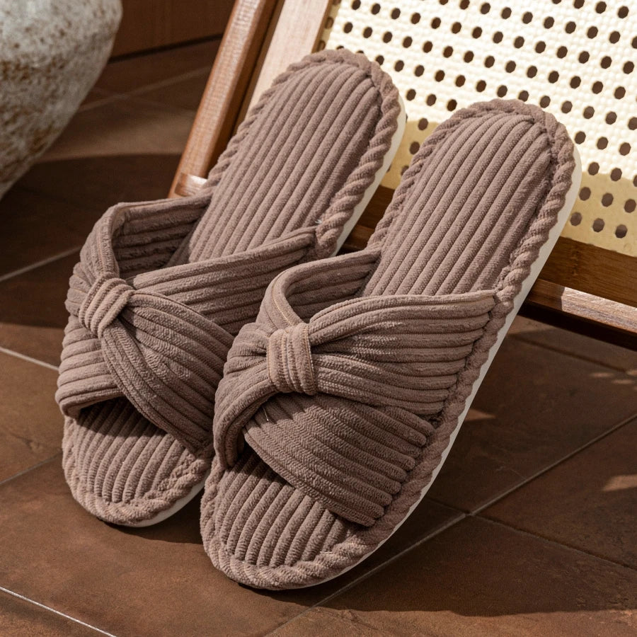 Loretta Wainscroft | Corduroy Bow Slide Slippers in Cream