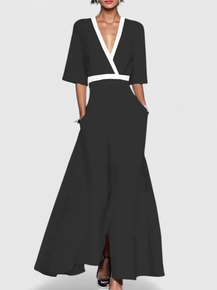 Rosalinde Vauclaire | Red Floral V-Neck Maxi Dress