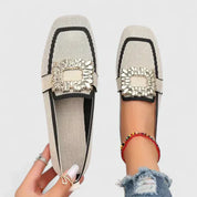 Celestine Hartbourne | Navy Knit Orthopedic Loafers with Jewel Buckle