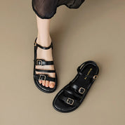 Colette Ravenswood | Brown Leather Triple-Buckle Sandals