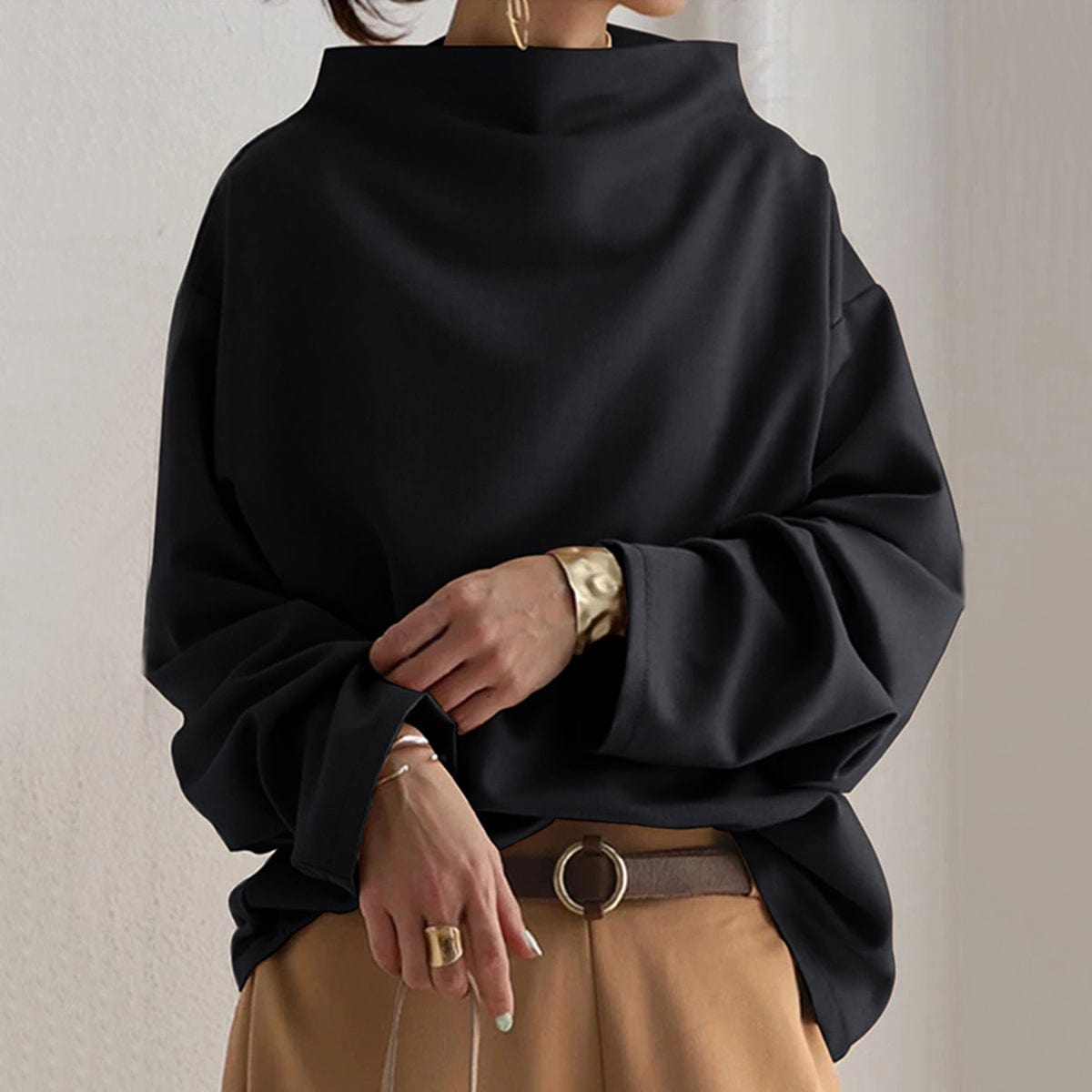 Vivienne Hartcross | Oversized Mock Neck Sweatshirt in Black