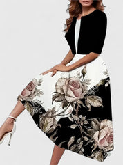 Elara Whitbourne | Floral Midi Dress with A-Line Skirt