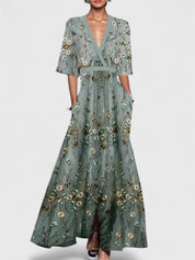 Rosalinde Vauclaire | Red Floral V-Neck Maxi Dress