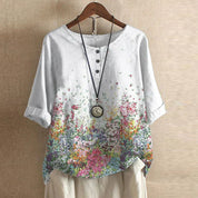 Colette Ashbourne | Retro Floral Print Blouse with 3/4 Sleeve