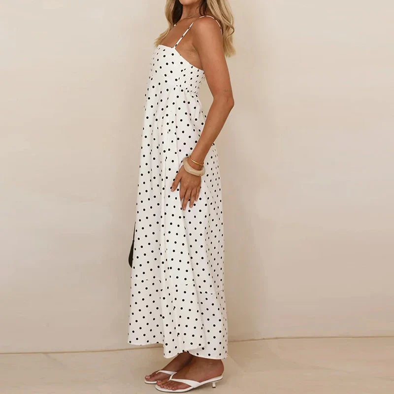 Mirabelle Chanteclair | Brown Polka Dot Maxi Slip Dress