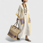 Solange Devereaux | Bohemian Maxi Dress in Cream Linen