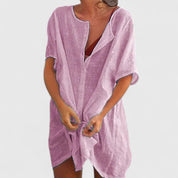 Celinda Marchbourne | White Linen Tunic Dress Short Sleeve