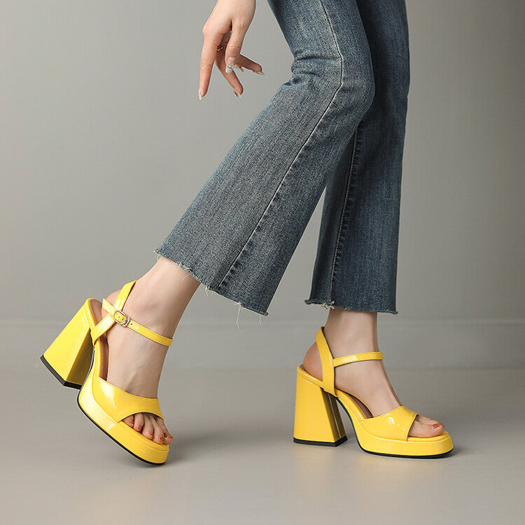 Celestine Brouvard | Yellow Patent Block Heel Sandals
