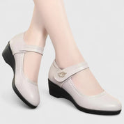 Emmeline Stratford | Cream Wedge Mary Jane Shoes
