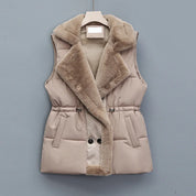 Margaux Elsinore | Faux Fur Collar Puffer Vest in Brown