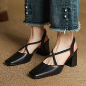 Aurelie Blackmore | Tan Leather Block Heel Slingback Sandal