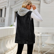 Elaine Vosscourt | Hooded Denim Vest in Light Blue