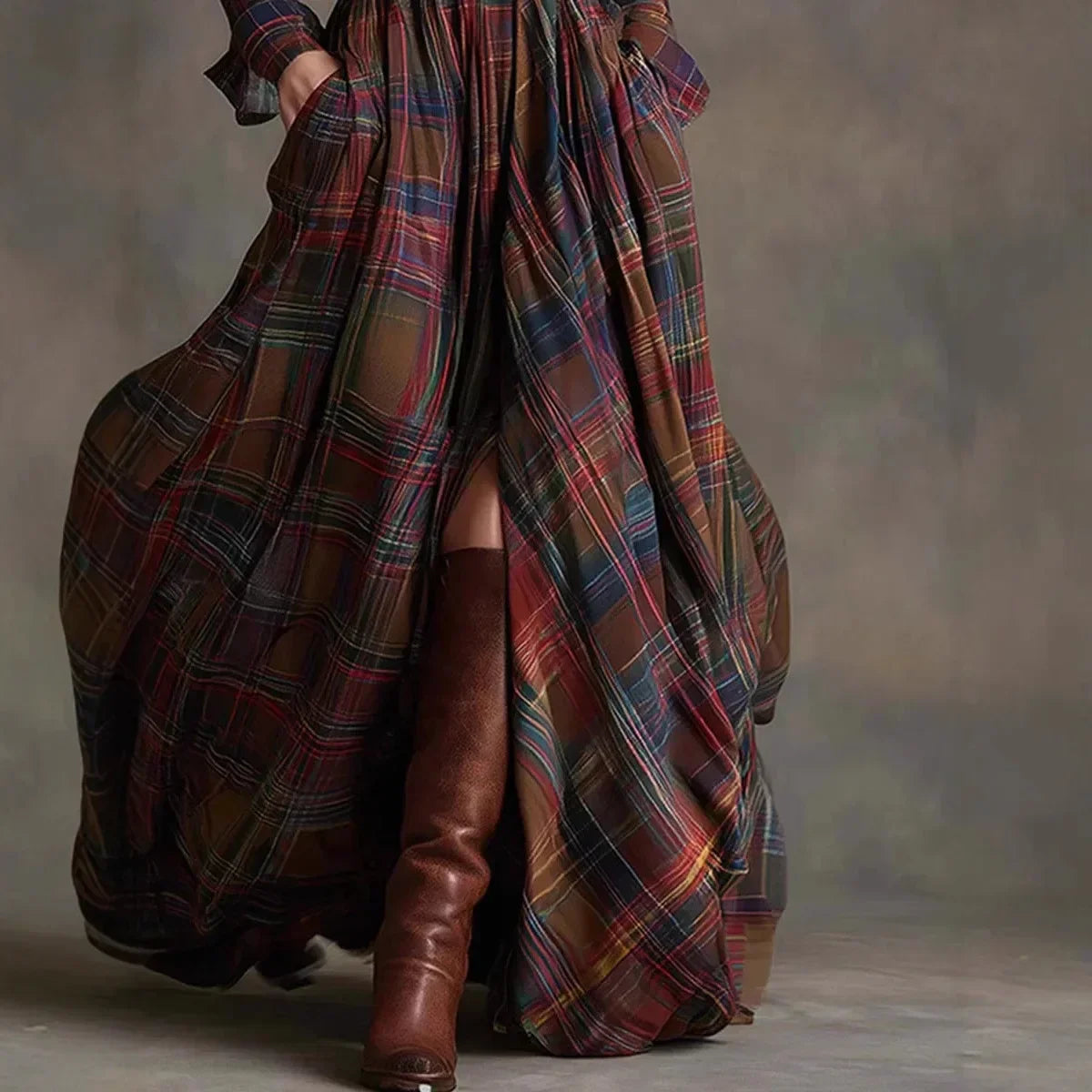 Isadora Pembridge | Tartan Plaid Maxi Shirt Dress with Belt