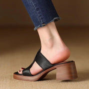 Raffaella Boncourt | Black Leather Block Heel Sandals