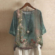 Colette Ashbourne | Retro Floral Print Blouse with 3/4 Sleeve