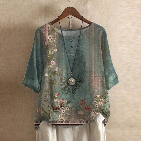 Colette Ashbourne | Retro Floral Print Blouse with 3/4 Sleeve