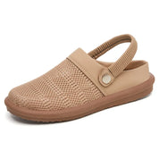 Dorinda Cavendish | Beige Mesh Slip-On Clogs with Heel Strap