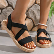 Marcella Dunvere | Crossover Strap Flat Sandals in Beige