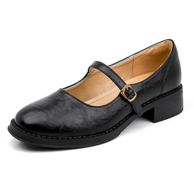 Vivienne Caldwell | Black Leather Mary Jane Shoes Low Block Heel