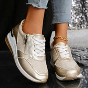 Elara Vanthorpe | Silver Metallic Platform Sneakers with Side Zipper