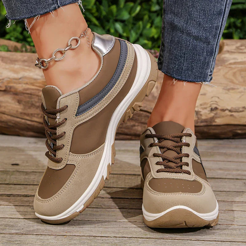 Florentine Ashdale | Leather Patchwork Platform Sneakers in Khaki