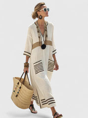 Seraphine Wolvecroft | White Striped V-Neck Maxi Dress
