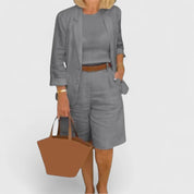 Thalia Renbourne | Coral Pink Linen Blazer & Shorts 2-Piece Set